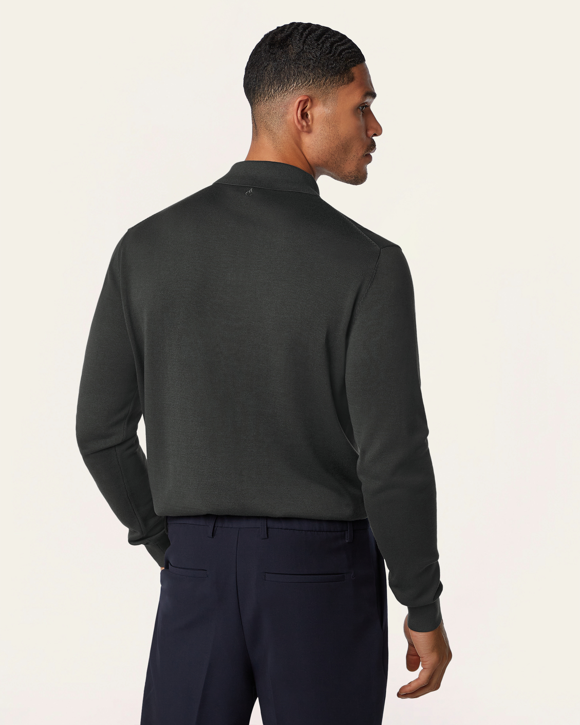 Knitted Long-sleeve Polo Dark Grey