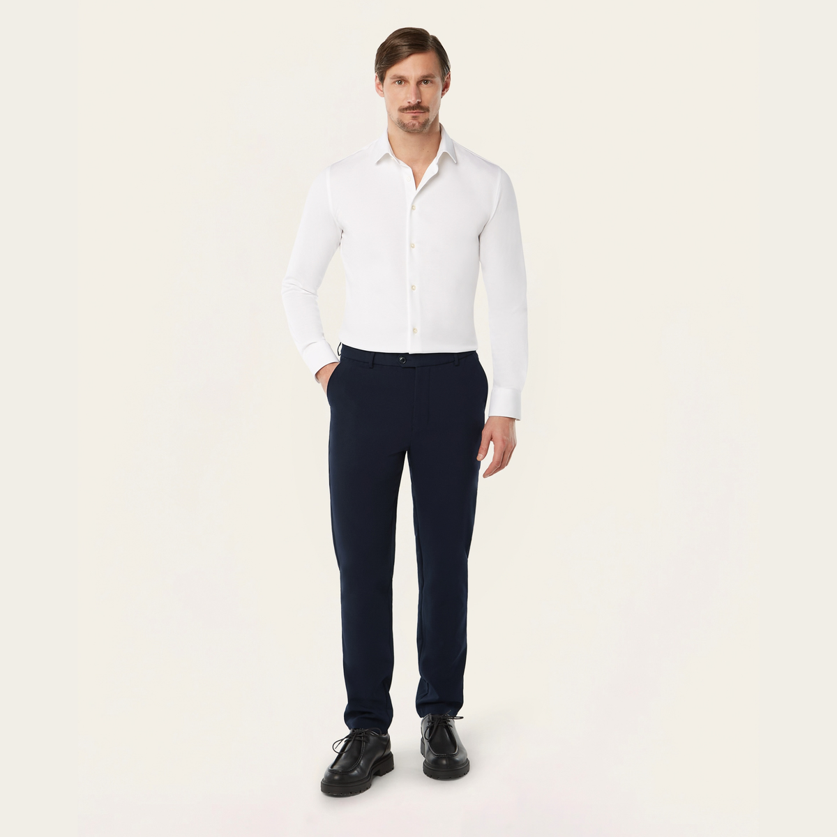 Seawool sweater & Knitted non-iron shirt bundle | White & Light blue