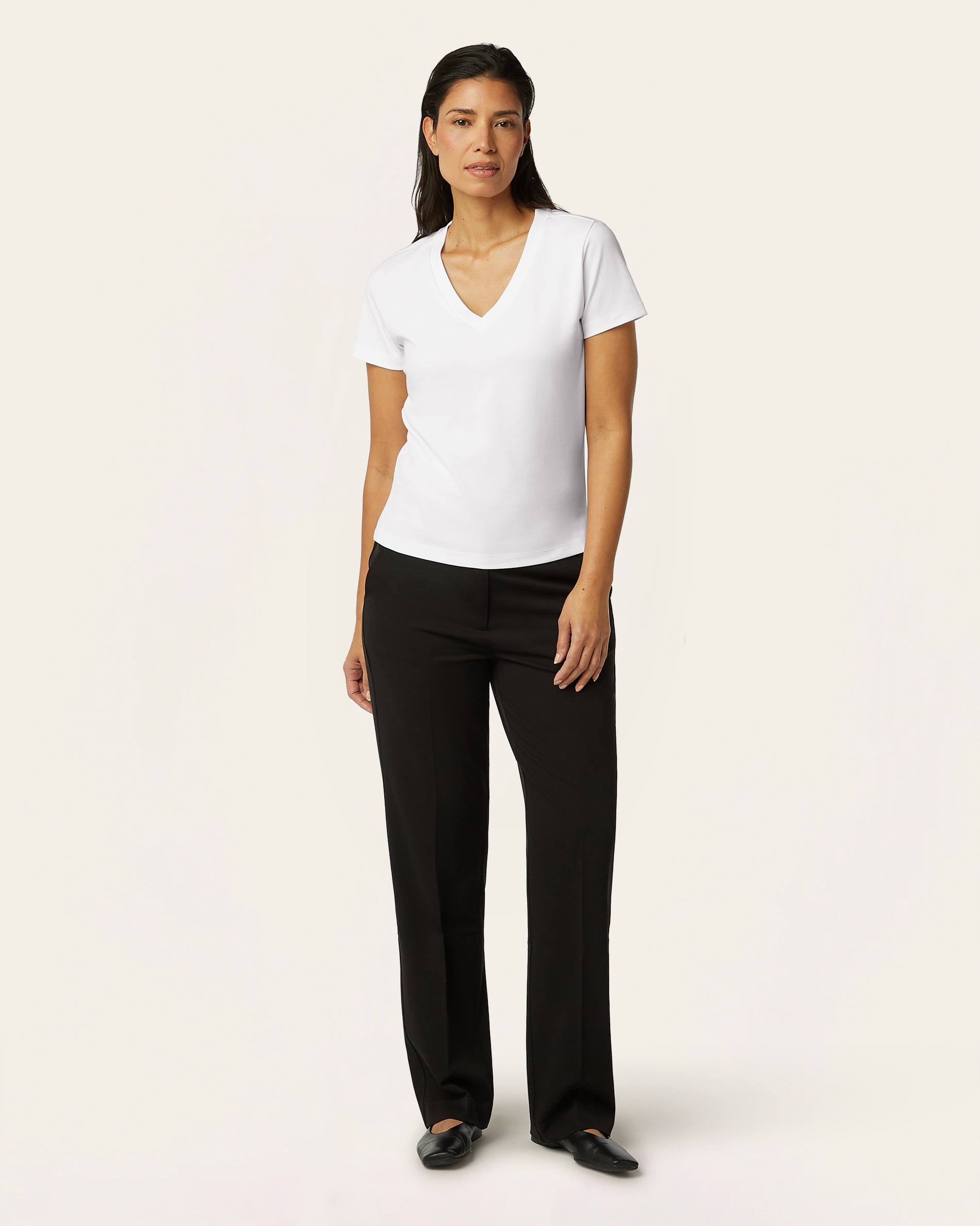 Interlock V-neck Slim T-shirt - White