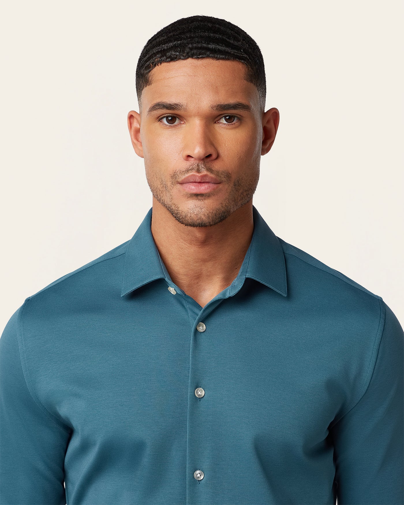 Knitted non-iron shirt Teal Blue