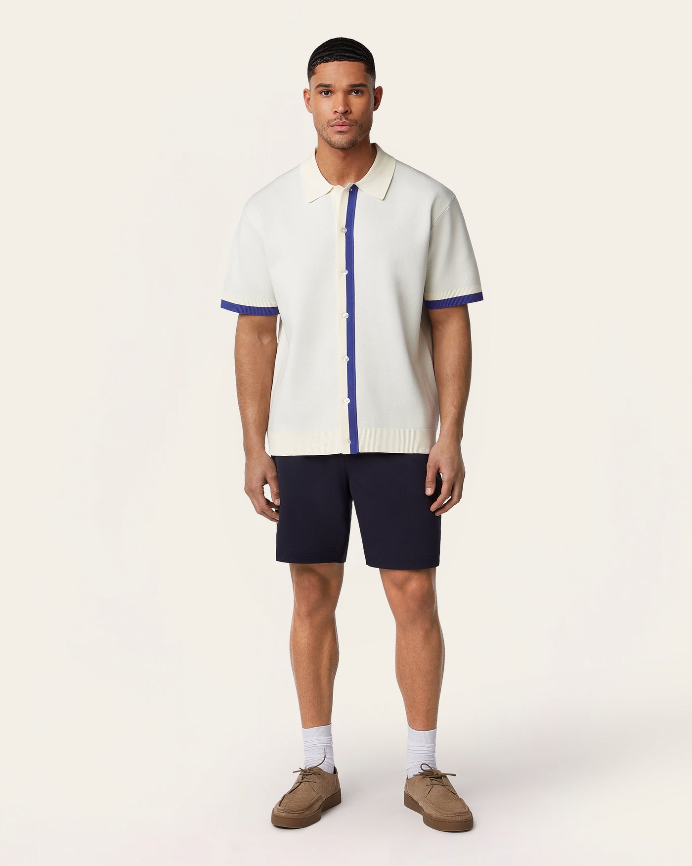 Jacquard Polo Off White / Cobalt Blue