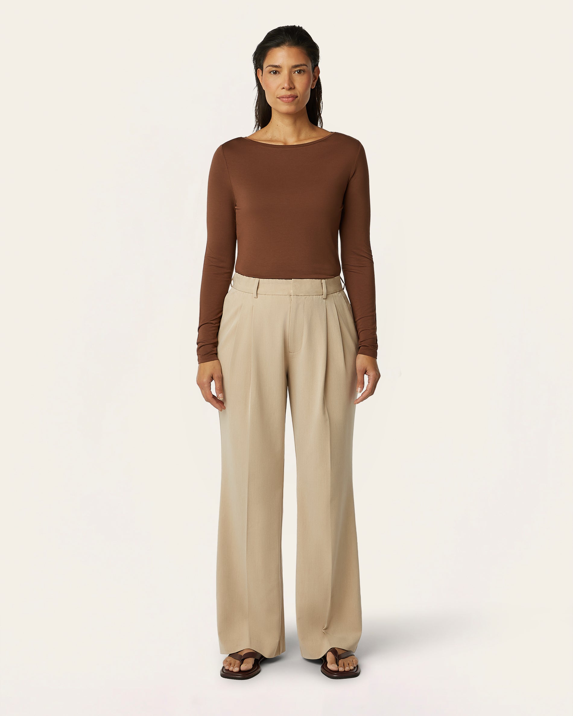 Pleated Signature wide pants - Sand