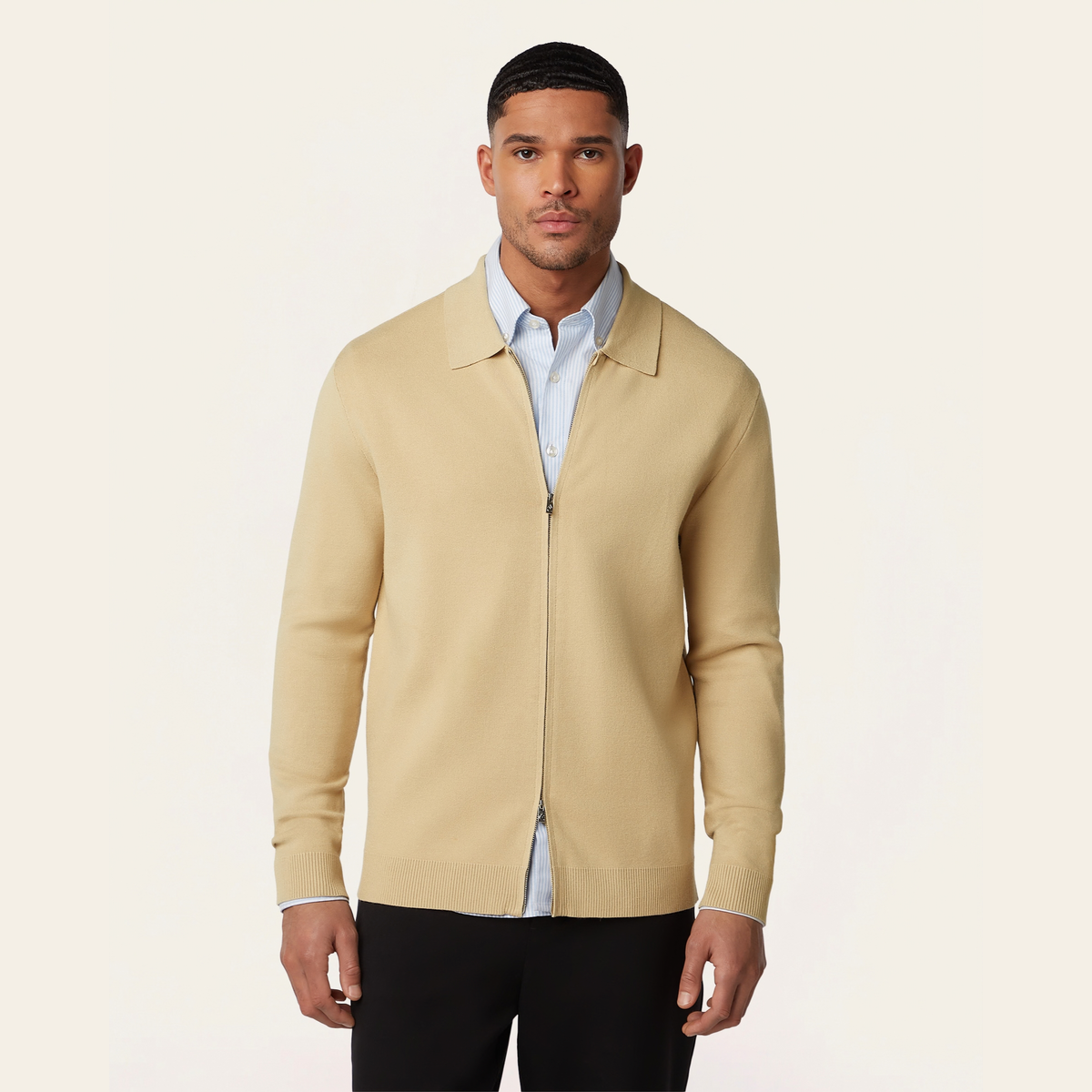 Full Zip Jacquard Cardigan Sand