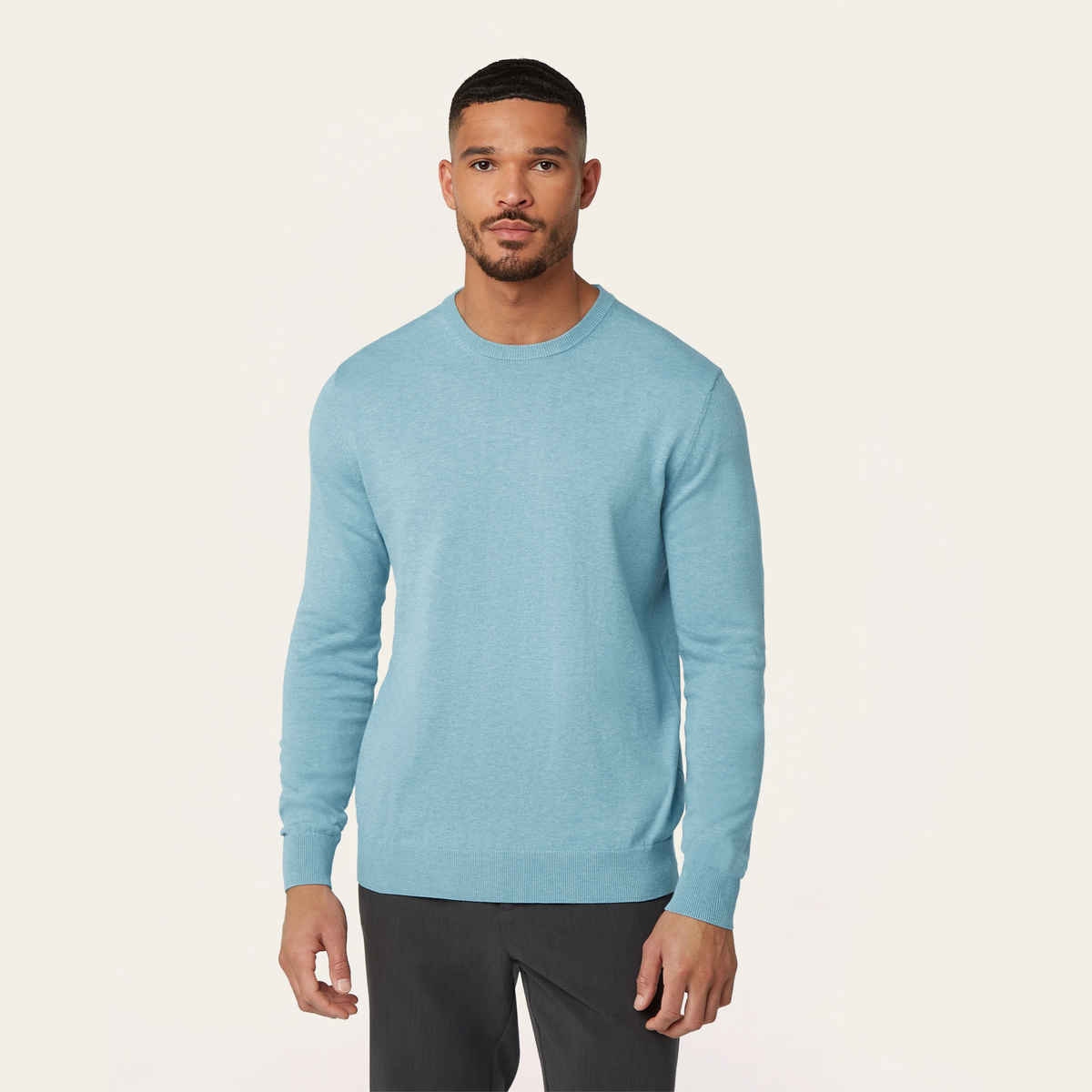 Seawool sweater & Knitted non-iron shirt bundle | White & Light blue