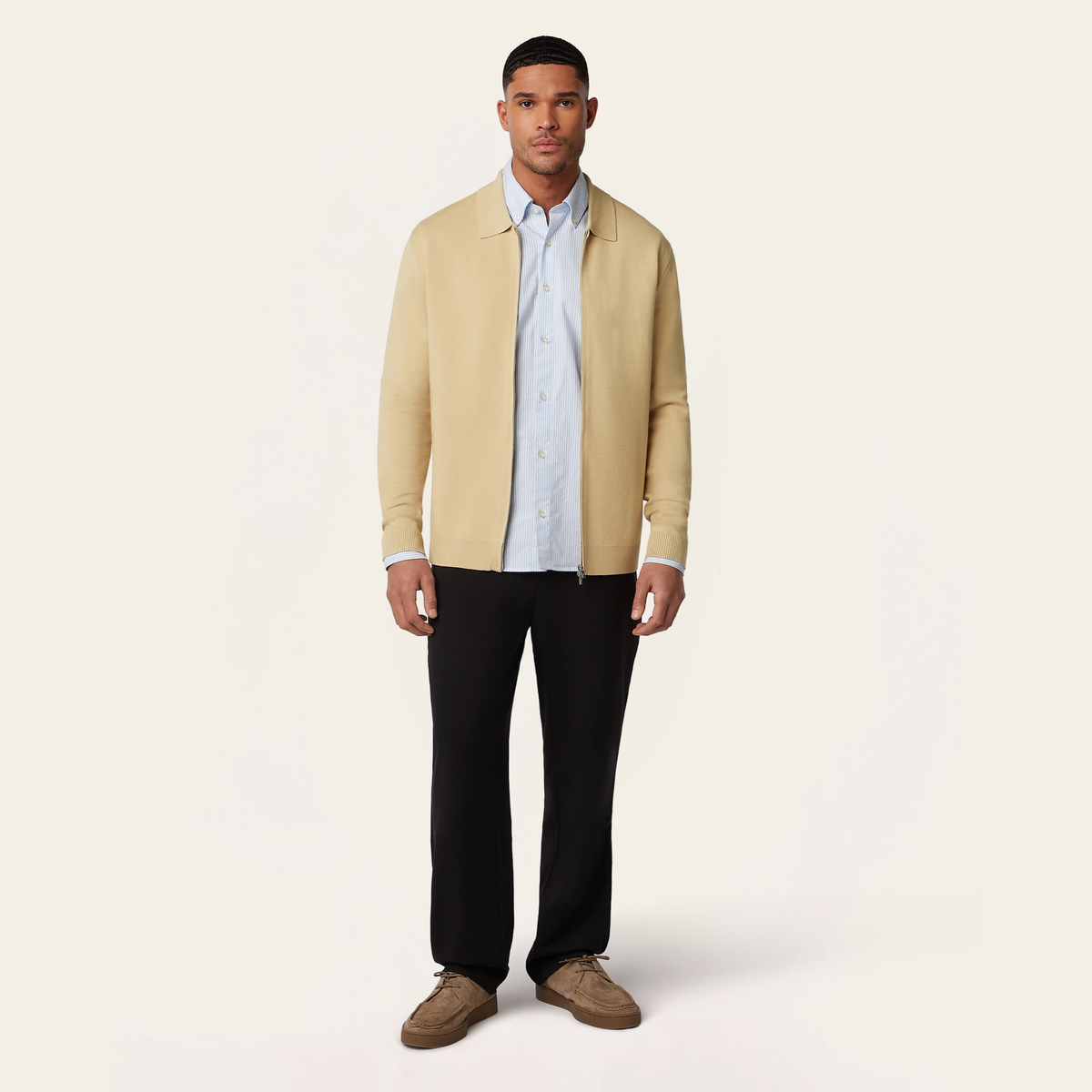 Full Zip Jacquard Cardigan Sand