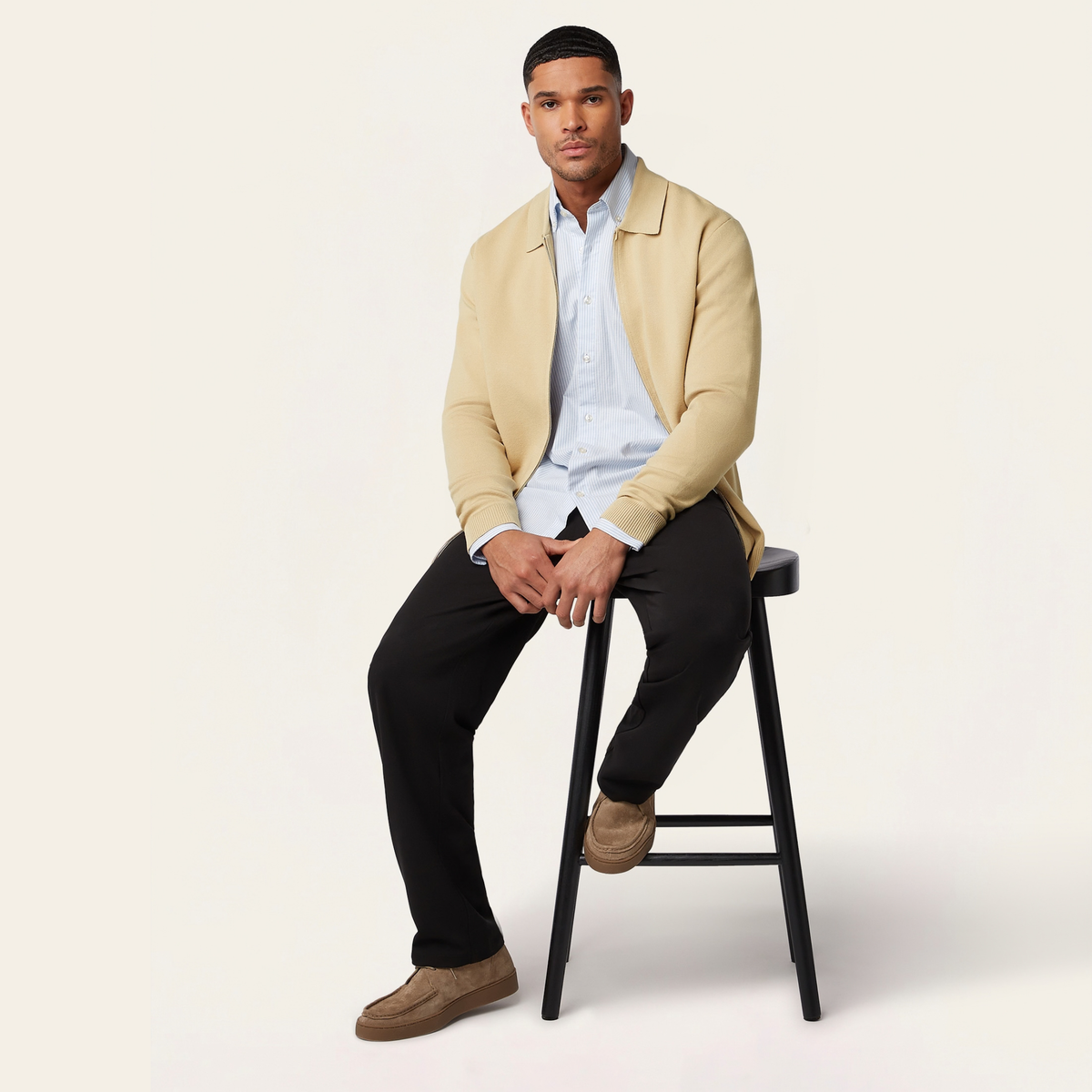 Full Zip Jacquard Cardigan Sand