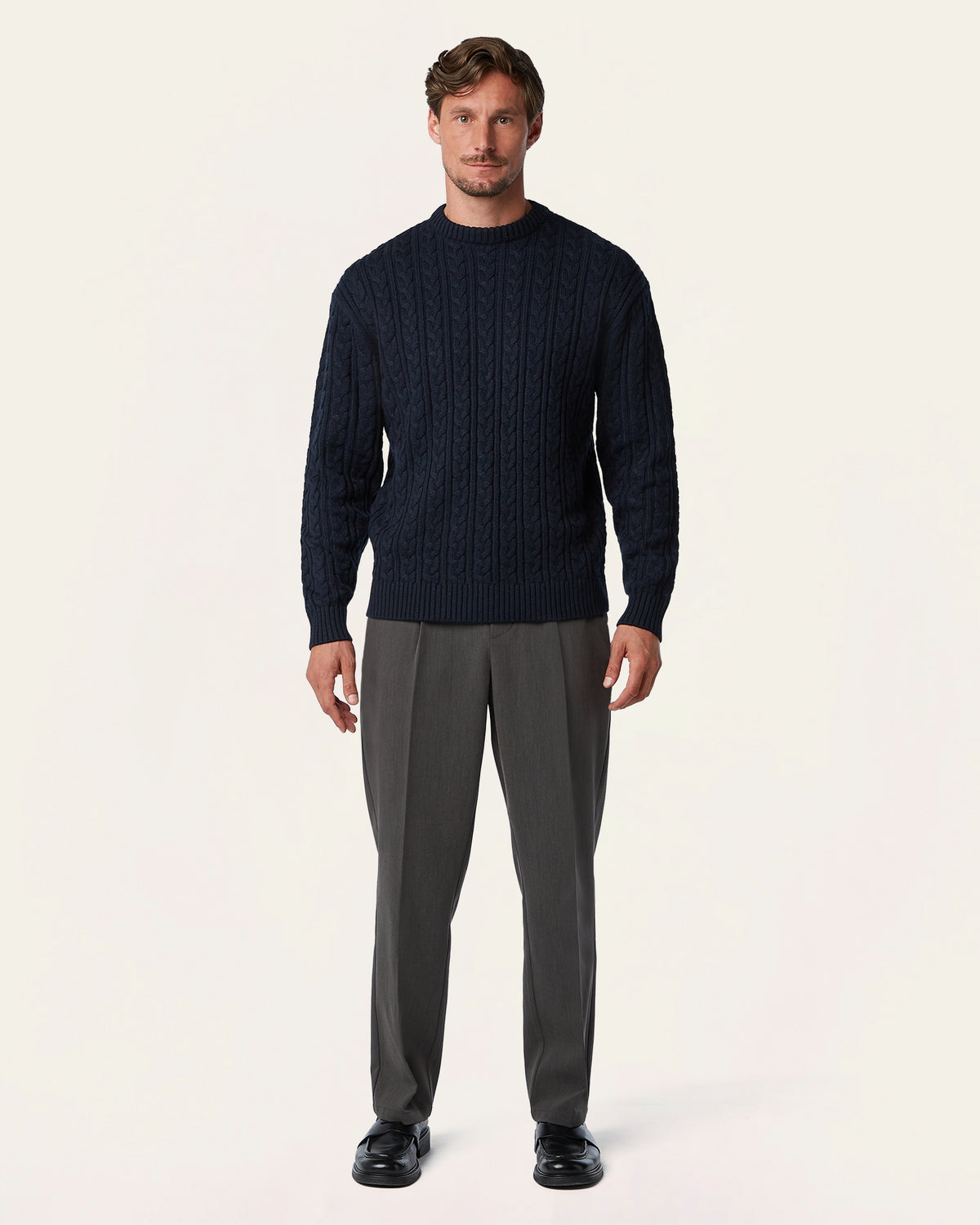 Heavy Seawool Cable Crewneck Navy